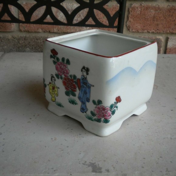 Vintage Floral Geisha Scene Japan Planter Rare - Picture 2 of 5